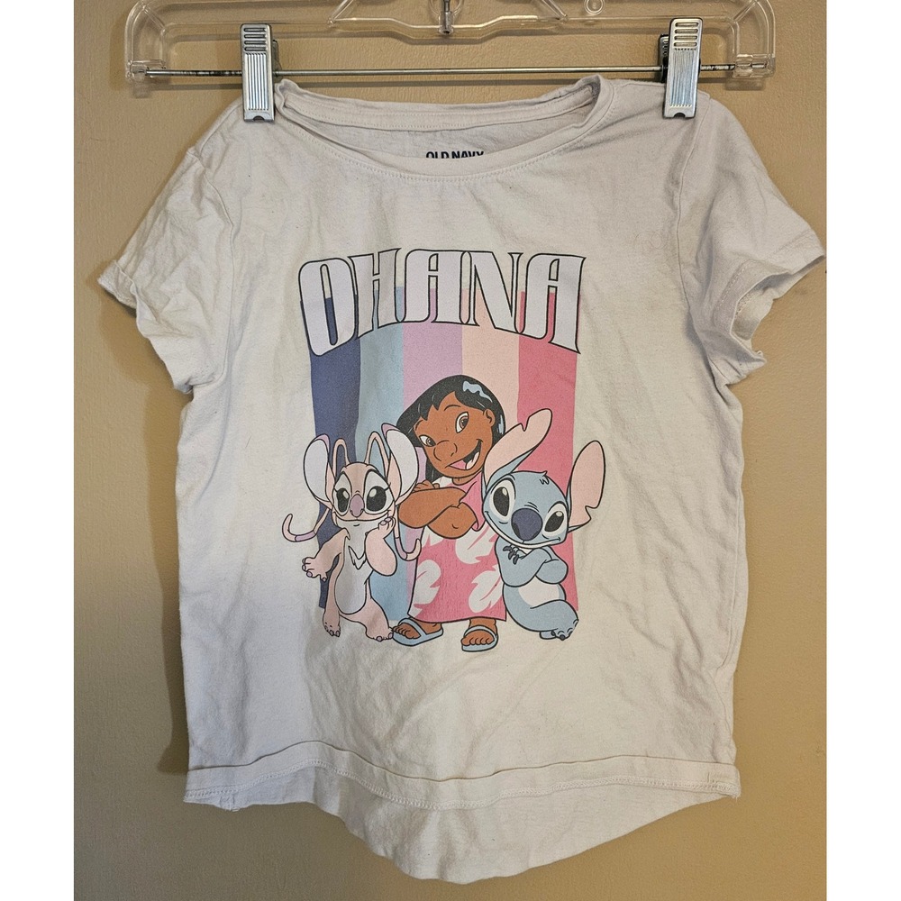 Old Navy Disney Lilo & Stitch Ohana White Graphic T-Shirt Girls Size M (8)